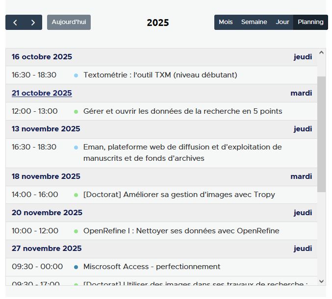 Capture du calendier de formation